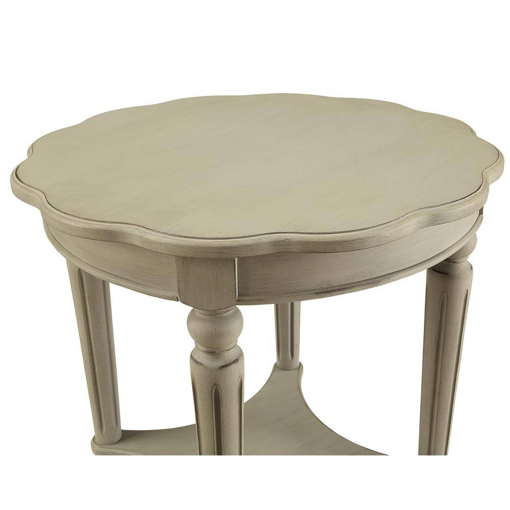 Antique Slate Round Wood End Table with Shelf