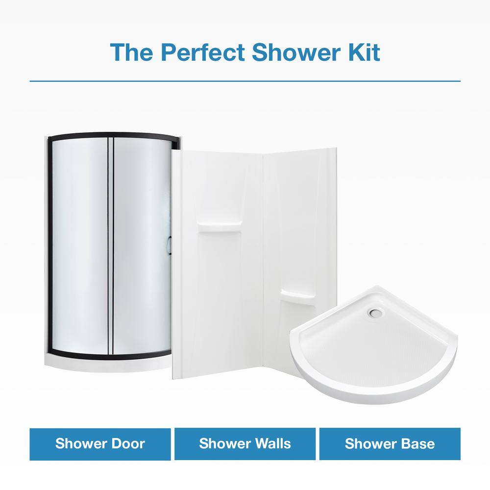 Matte Black Frosted Glass Round Corner Shower Kit