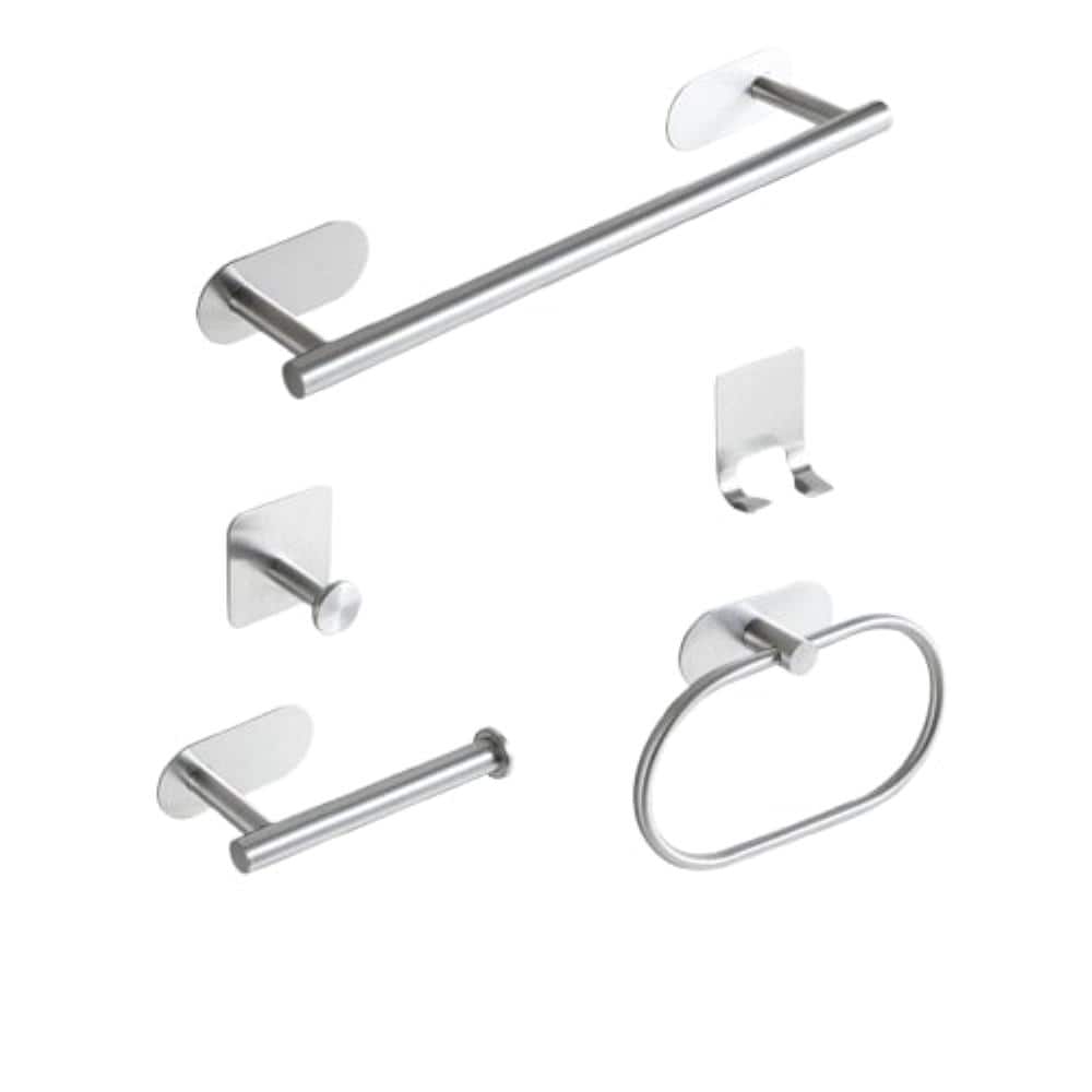 5-Piece Pendant Set 15 in. Wall Mounted Towel Bar in Silver, Non-Perforated