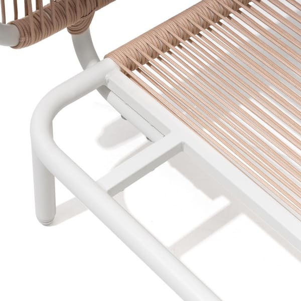 1-Piece Metal Outdoor Sectional Sofa Chair with Blue Cushions and One Removable Armrest