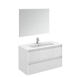 Ambra 39.8 in. W x 18.1 in. D x 22.3 in. H Single Sink Bath Vanity in Matte White with White Ceramic Top and Mirror