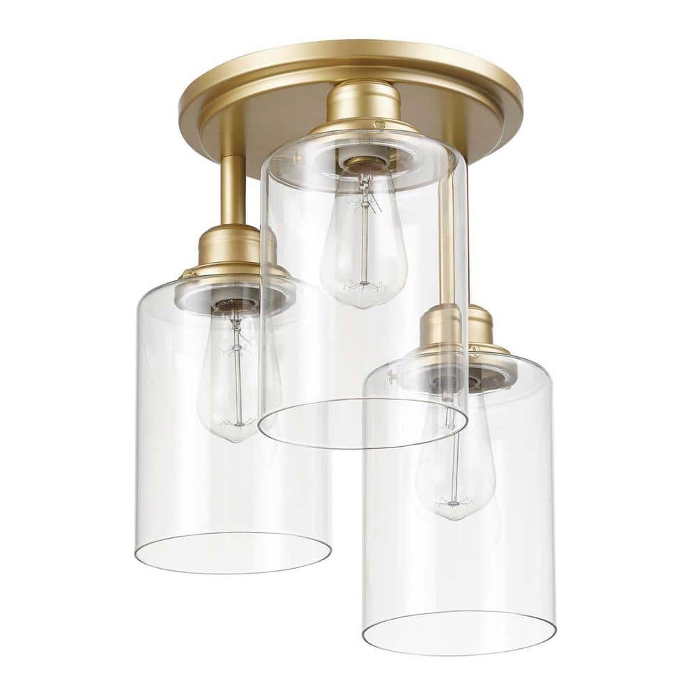 Globe Electric Annecy 13 in. 3-Light Matte Gold Semi-Flush Mount Ceiling  Light with Clear Glass Shades 65457 - The Home Depot
