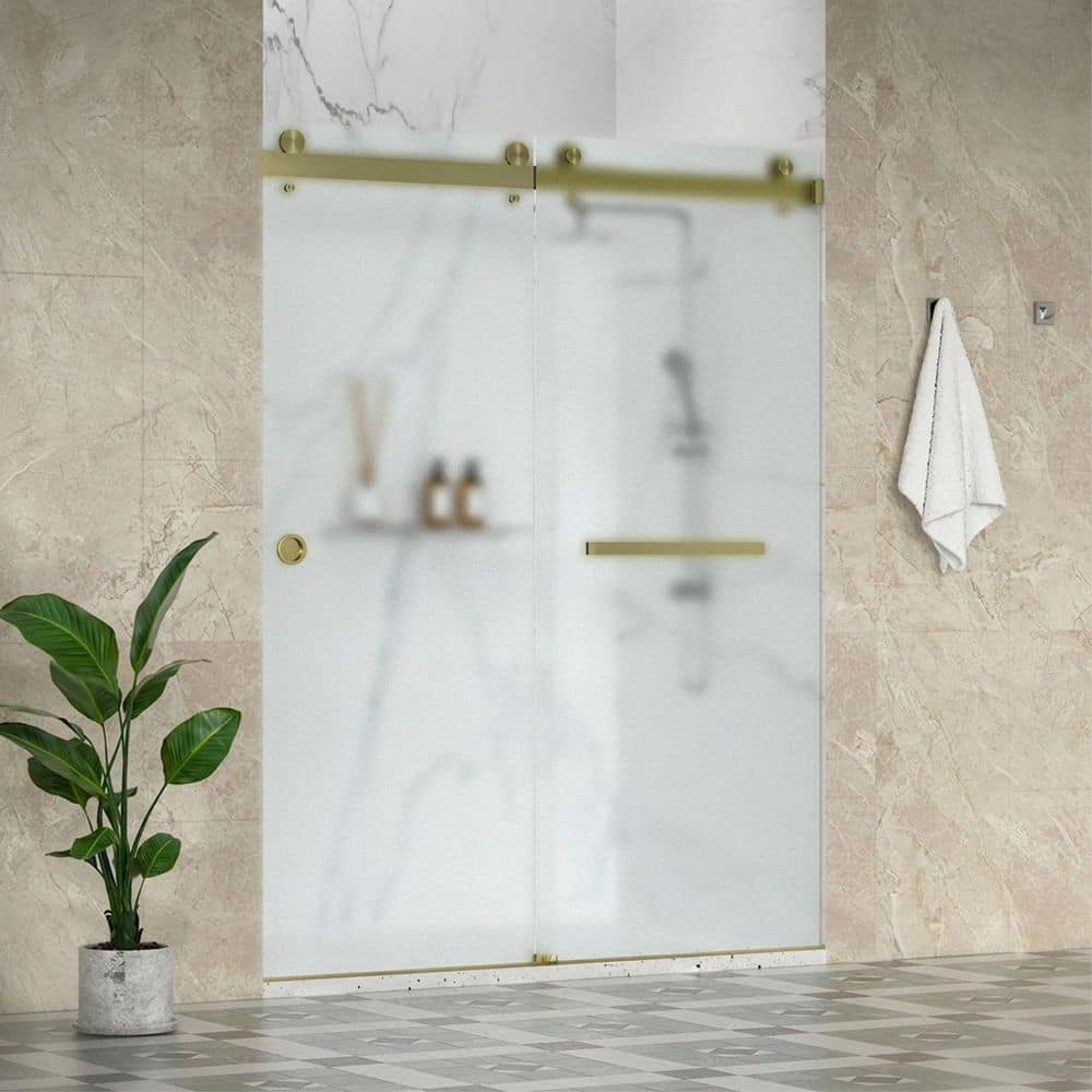 SolaAE-FP 62-66 in. W x 76 in. H Double Sliding Frameless Shower Door in Brushed Gold with 3/8 in. Obscure Glass, Left price history on PriceWatchPro