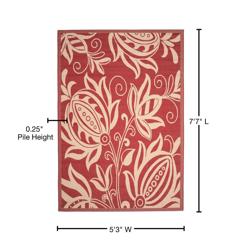 Red and Natural Floral Rectangular Synthetic Area Rug