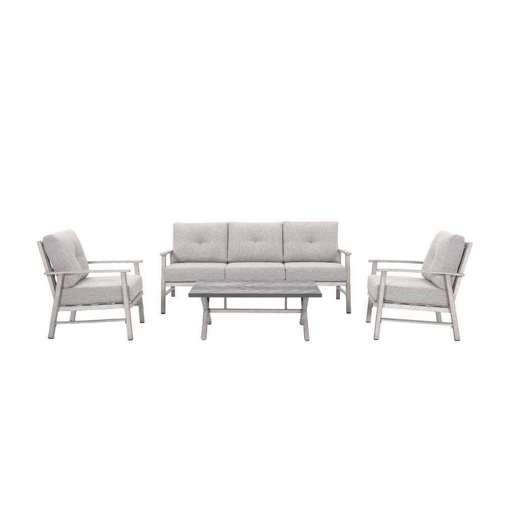 Light Gray 4-Piece Aluminum Outdoor Patio Conversation Sofa Set with Coffee Table and Gray Cushions price history on PriceWatchPro