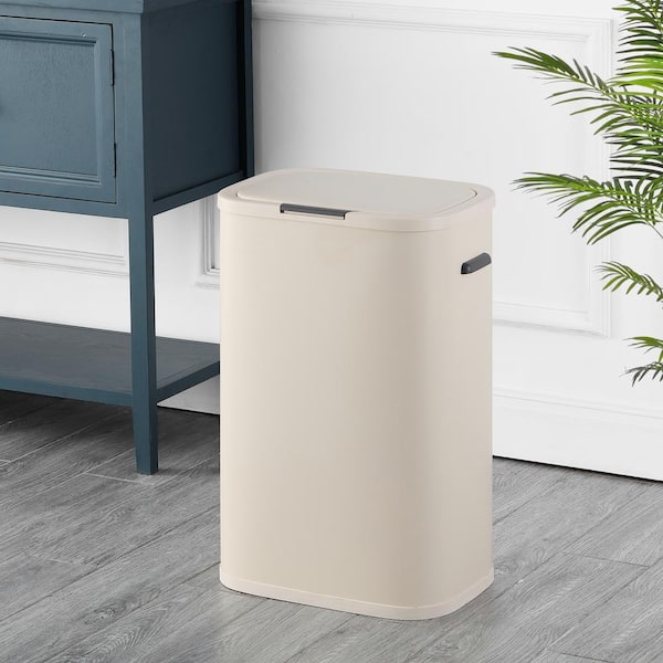 Tammi Kitchen 14.5-Gal. Slim Metal Push Button Trash Can, Limestone Beige