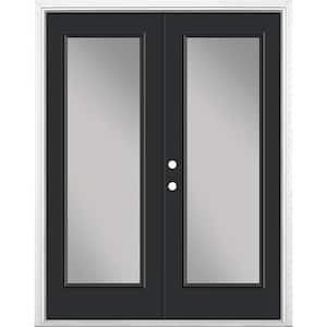 60 in. x 80 in. Jet Black Steel Prehung Right-Hand Inswing Full Lite Clear Glass Patio Door with Brickmold