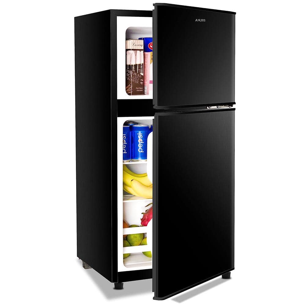3.5 cu. ft. Mini Refrigerator in Black Compact Refrigerator with Freezer 2 Door and 7 Level Thermostat Removable Shelves
