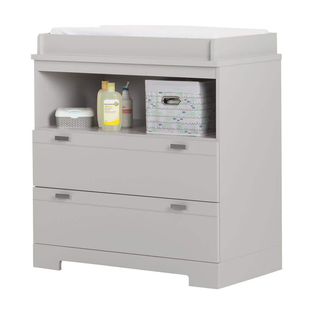Soft Gray Laminated Particleboard Changing Table Dresser with Drawers