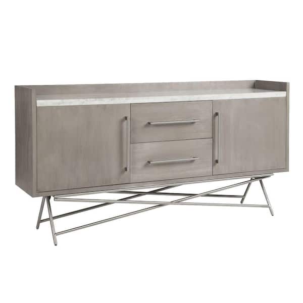 Benjara Gray Wood Top 72 in. Sideboard with 2 Smooth gliding drawers