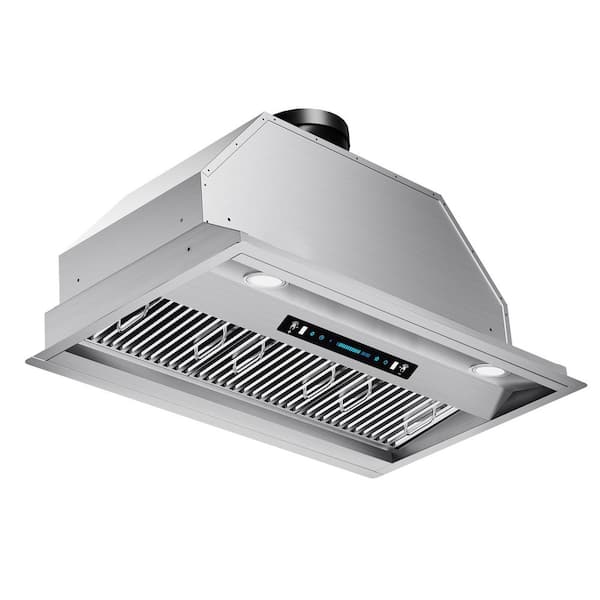 36in. 900 CFM Convertible Ducted to Ductless Insert Range Hood in Stainless Steel with LED Light 4-Speed Gesture Control