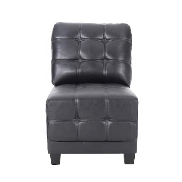 Noble House Berkamn 23 in Armless 1-PieceFaux Leather Rectangle Sectional Sofa Chair Only in. Midnight Black and Dark Brown