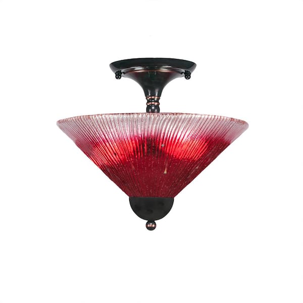Unbranded Bristol 11.25 in. 2-Light Black Copper Semi-Flush with 12 in. Raspberry Crystal Glass Shade No Bulbs Included