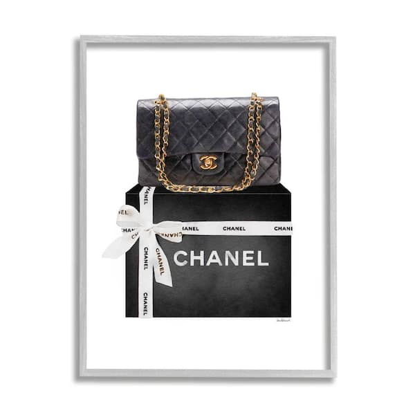Stupell Industries "Black Quilted Purse on Bold Glam Bow Box" by Amanda Greenwood Framed Abstract Wall Art Print 16 in. x 20 in.