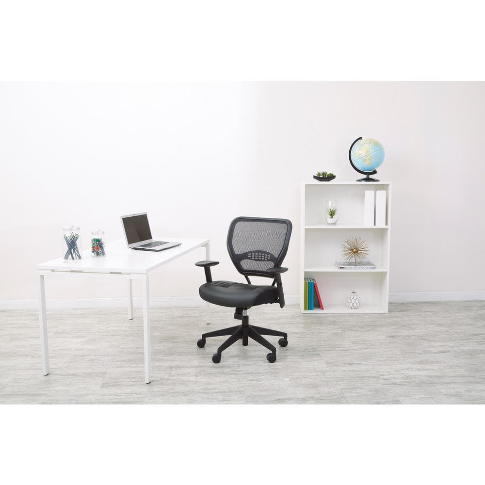 Executive Black Leather & Mesh Office Chair with Adjustable Arms