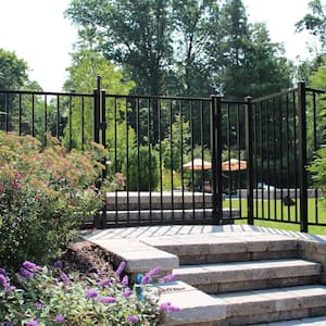 2 Rail Flat Top 4 ft. x 4 ft. Black Aluminum Straight Pre-Assembled Fence Gate