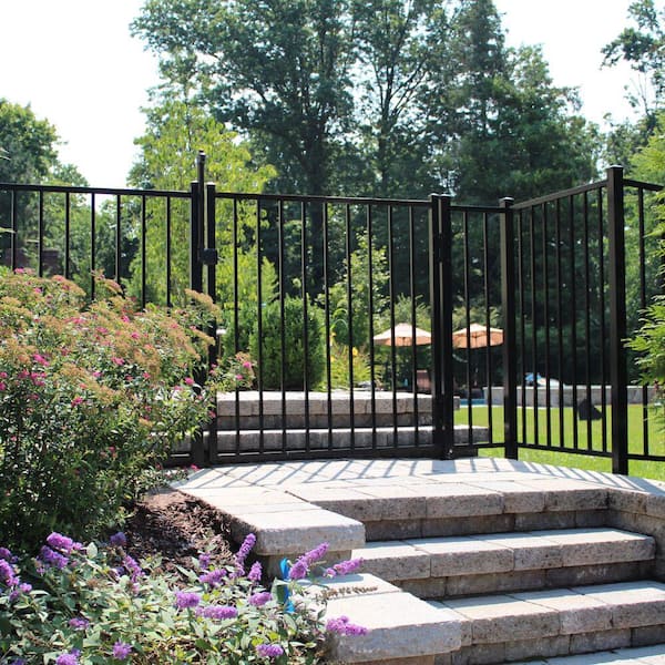 Dillon 2 Rail Flat Top 4 ft. x 4 ft. Black Aluminum Straight Pre-Assembled Fence Gate