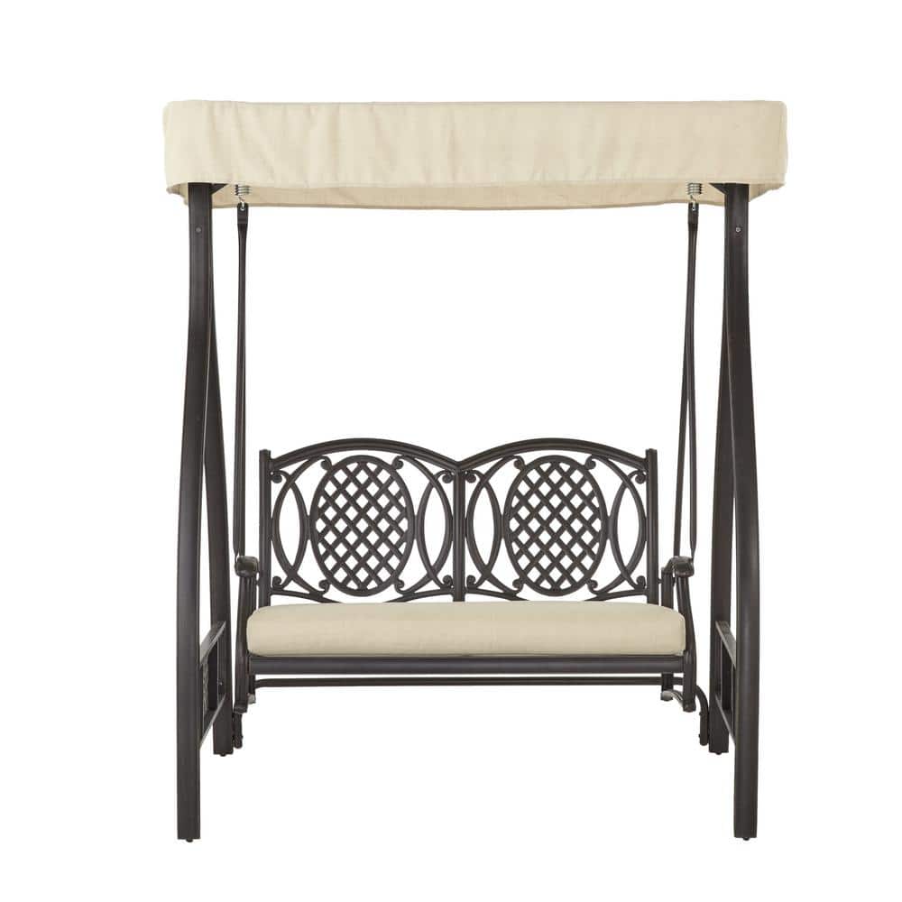 Hampton Bay Belcourt Metal Outdoor Swing with Stand and Canopy with