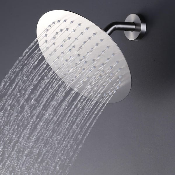 1-Spray Pattern with 1.8 GPM 12 in. Round Wall Mount Rain Fixed Shower Head with 360° Swivel in Brushed Nickel