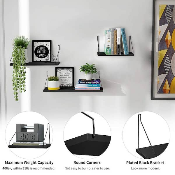 Black Floating Shelves, Modern Wall Mounted Storage Shelves Set of