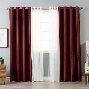 84 in. L uMIXm Tulle and Burgundy Faux Silk Blackout Curtain (4-Pack)