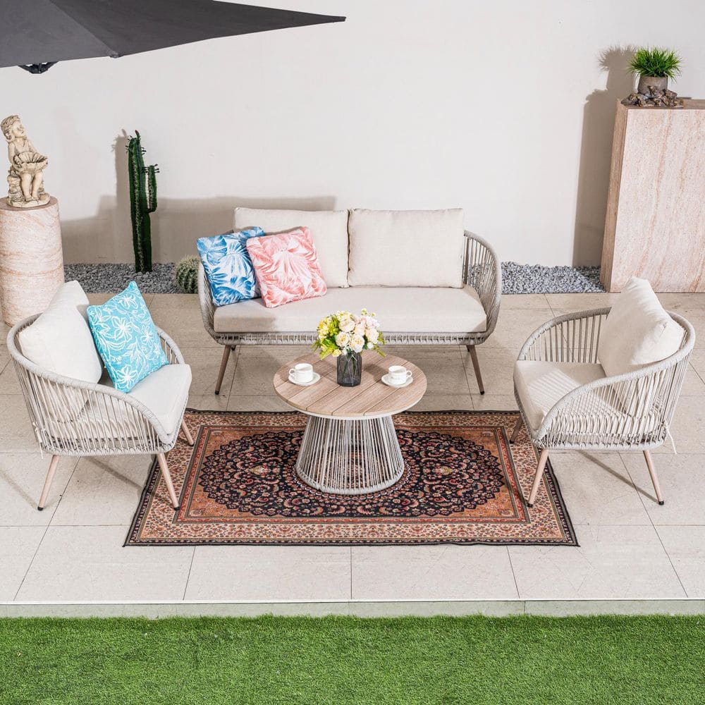 Enter 4-Piece Iron Patio Conversation Sofa Set with Beige Cushions price history on PriceWatchPro