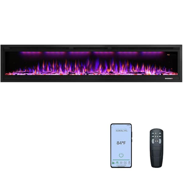 Delandgrand 84 in. Smart Electric Fireplace Inserts with APP Control in Black