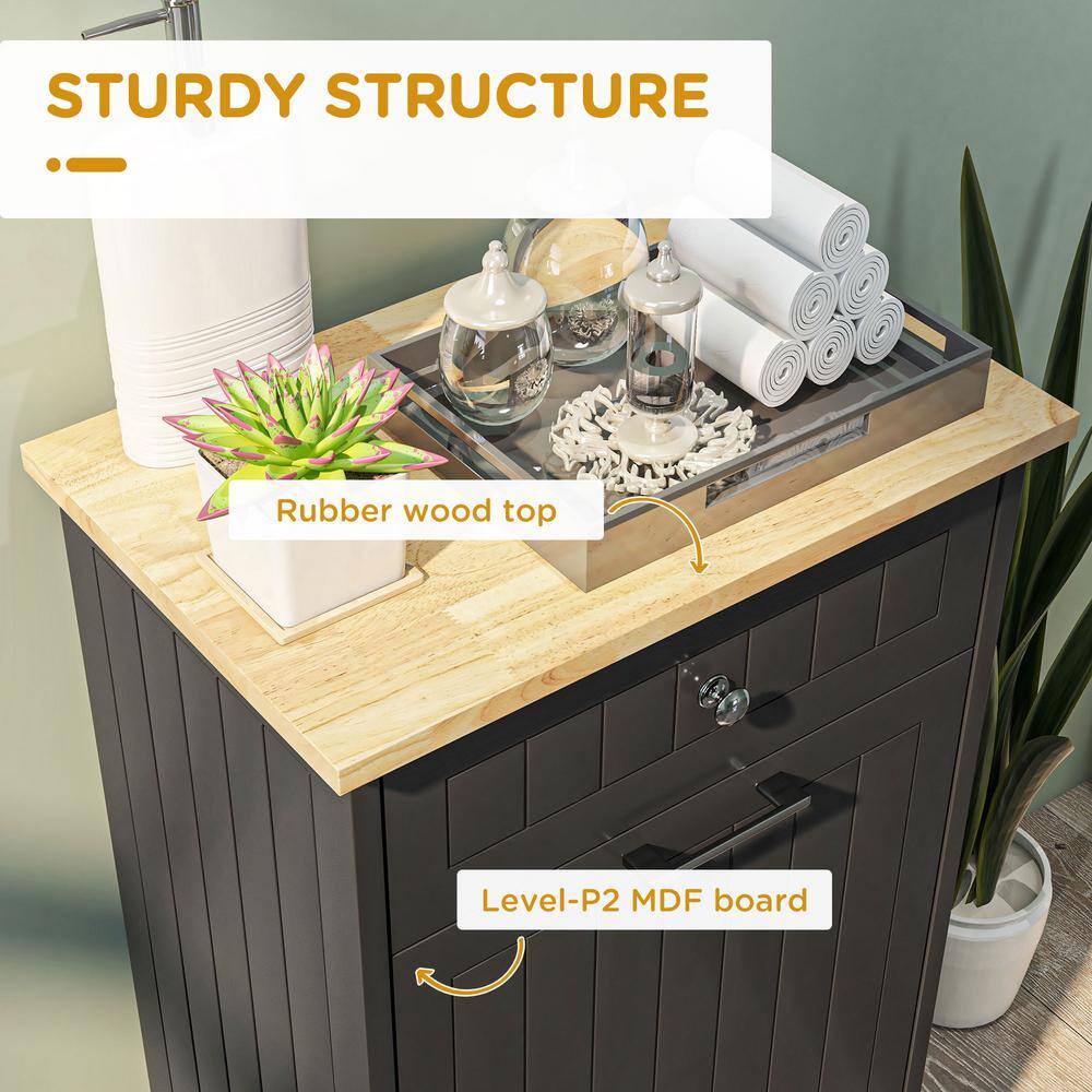 Black Wooden Kitchen Storage Cabinet with Light Wood Top