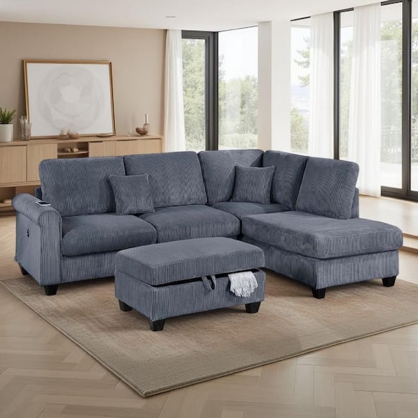 JEAREY Modern 91 in. Yellow Chenille Square Arm L-Shaped Storage