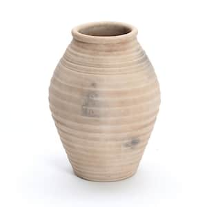 13.2 in. Rustic Brown Ribbed Terracotta Urn Vase