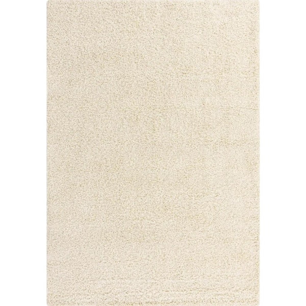 Unique Loom Solid Shag Pure Ivory 6' 1 x 9' 0 Area Rug