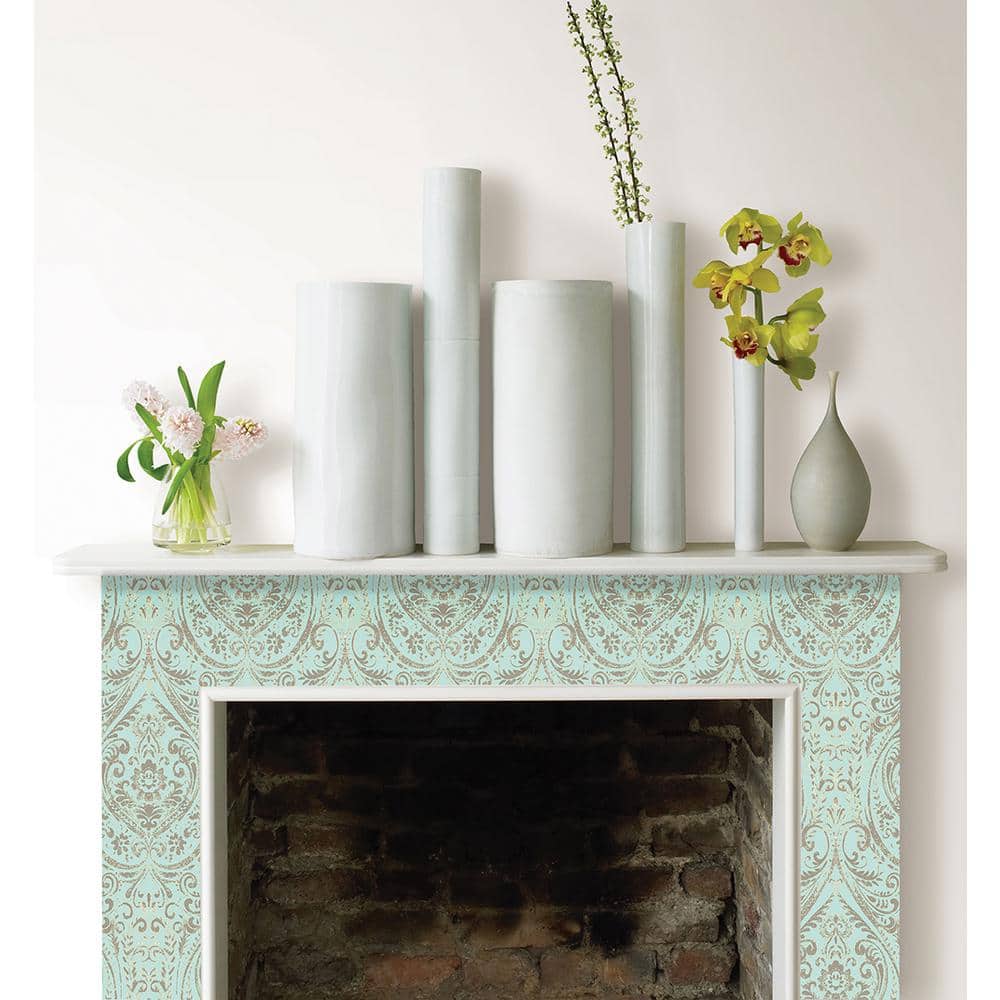 Turquoise Blue Damask Peel & Stick Wallpaper, 20.5" x 18'