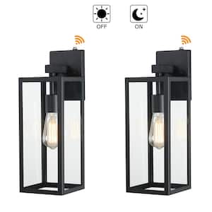 1-Light 17.25 in. H Matte Black Outdoor Wall Lantern Sconce Dust to Dawn (2-Set on 1-Package )