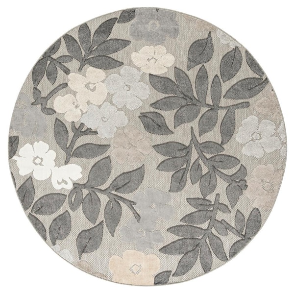 Tayse Rugs Oasis Floral Beige 8 ft. Round Indoor/Outdoor Area Rug