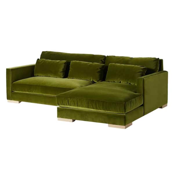 Monland 104 in. Modern Square Arm Velvet Upholstered L-Shaped Oversize Deep-Seated Chaise Convertible Sectional Sofa in Green