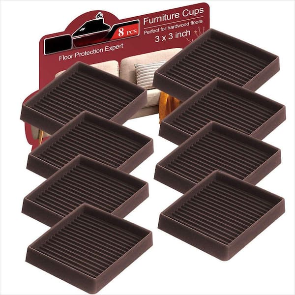 3 in. Brown Non Slip Furniture Pads, Non Skid Furniture Grippers, Rubber Feet, Anti Slide Floor Protector (Set of 8)