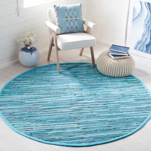 Rag Rug Turquoise/Multi 6 ft. x 6 ft. Gradient Solid Color Striped Round Area Rug