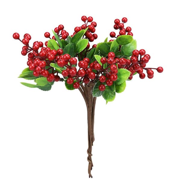 9.84 in. 6 Pieces Christmas Picks Artificial Red Berry Stems Fake Holly Berries for Xmas Decor
