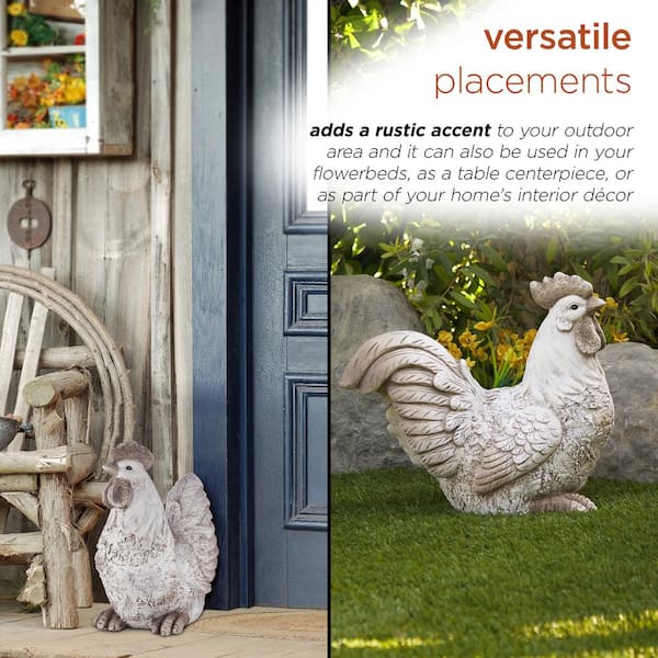 Alpine Corporation 14 in. H Indoor/Outdoor Sitting Rooster Decorative  Garden Statue, White QWR1068 - The Home Depot