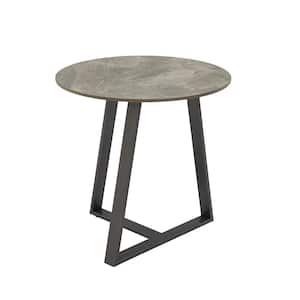 23.5 in. Grey Round Glossy Sintered Stone With Grey Metal Base Table