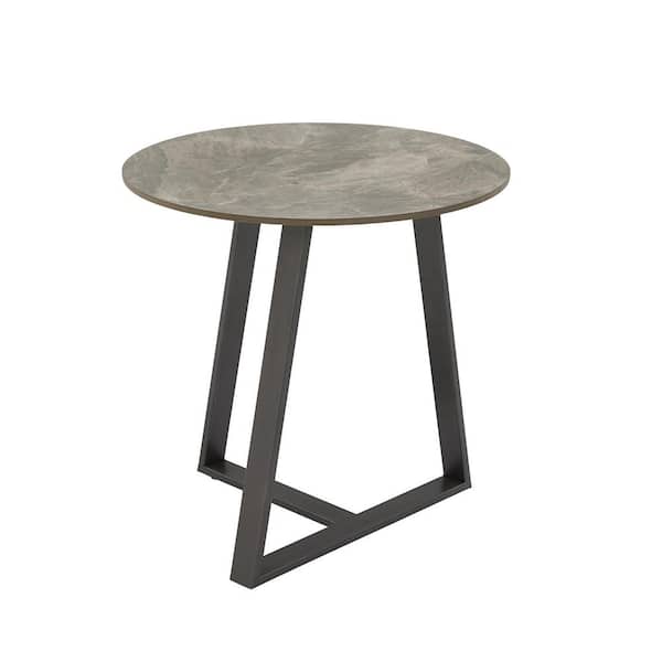 HomeSullivan 23.5 in. Grey Round Glossy Sintered Stone With Grey Metal Base Table