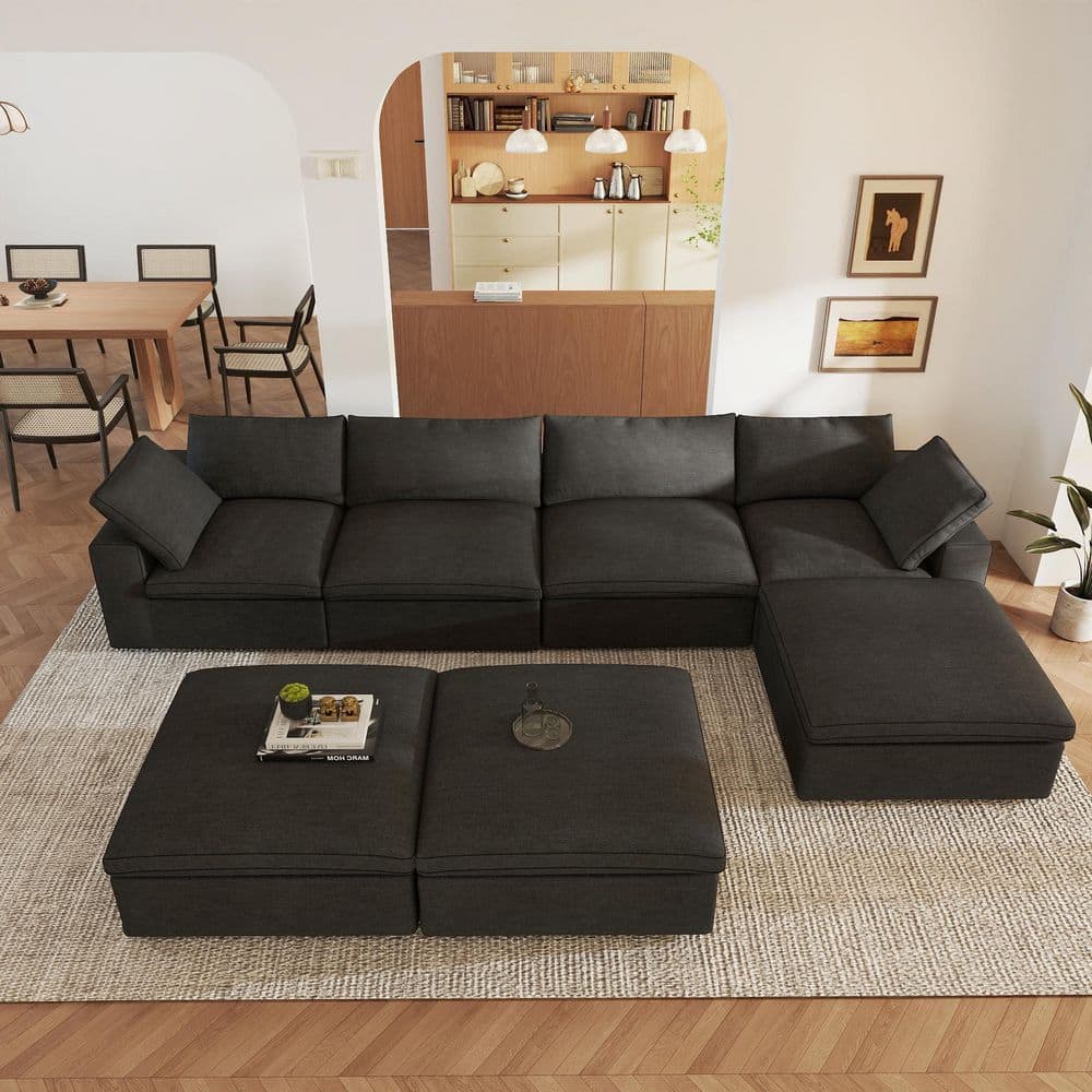 118 in. Square Arm 5-Piece Linen L-shaped Sectional Sofa Corner Cloud Couch in. Black with Ottoman price history on PriceWatchPro