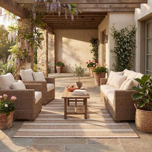 Riselia Abstract Brown 4 ft. x 6 ft. Outdoor Area Rug