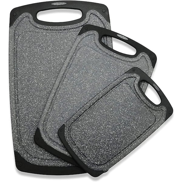 1-Piece Plastic Cutting Board Set with Juice Grooves, Handles and Non-Slip Feet