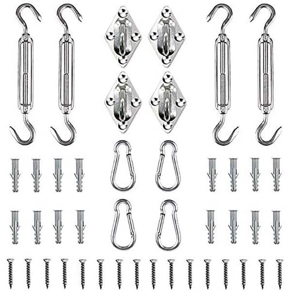 44-Piece Stainless Steel Hardware Kit for Rectangle/Square Sun Shade Sails Installation, Adjustable Turnbuckles