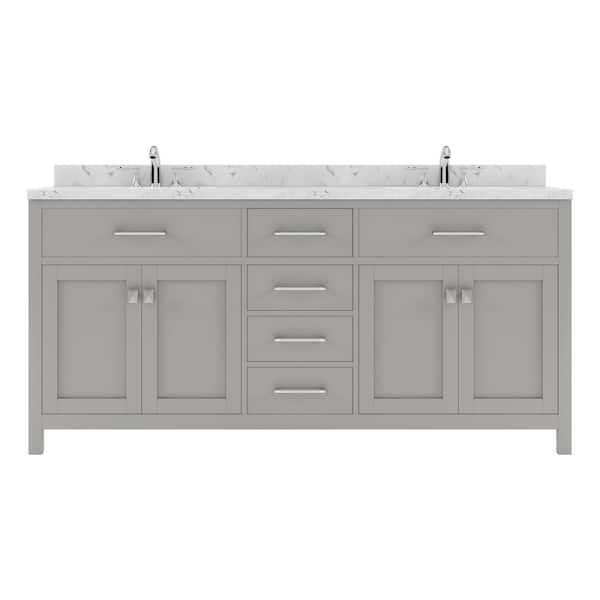 Virtu USA Caroline 72 in. W x 22 in. D x 35 in. H Double Sink Bath Vanity in Cashmere Gray with Quartz Top