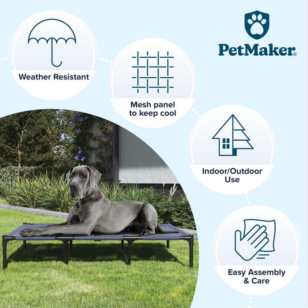 Large Navy Blue Elevated Outdoor Waterproof Pet Bed