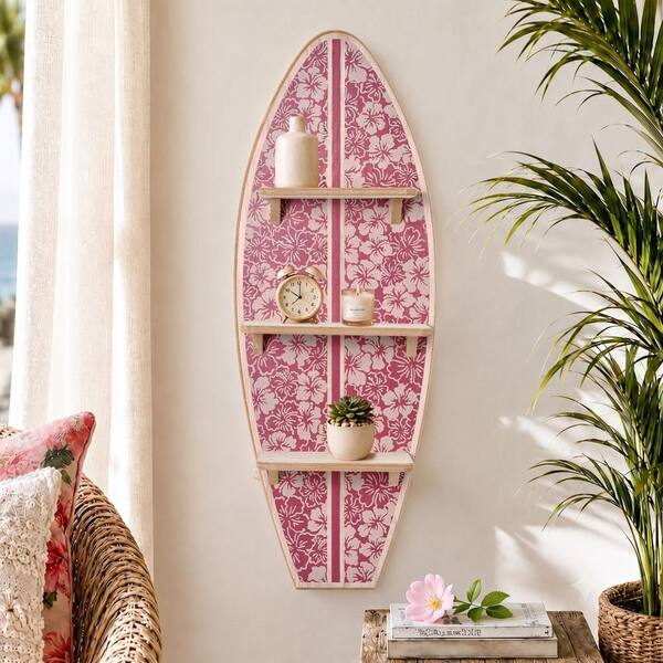 American Art Decor Kona Coast Brown Surfboard Wall Shelf in Earth