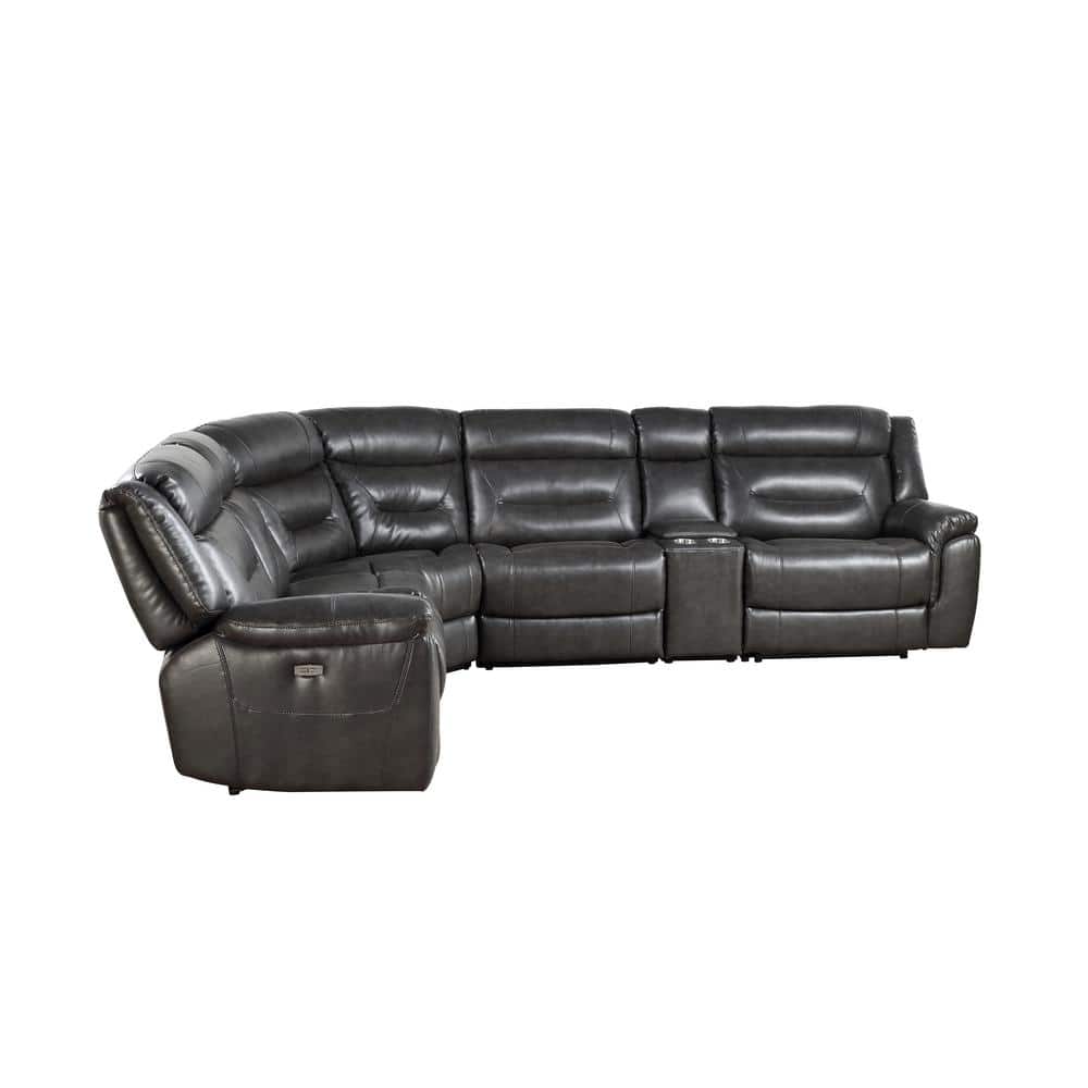 Contemporary Gray Faux Leather Sectional with Tufted Detail and Storage