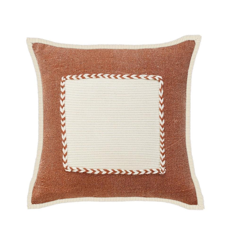 Tommy Pillow 24 - Natural Wool Hand Loomed Ivory and Brown Indian Pillow, Decorative  Pillows